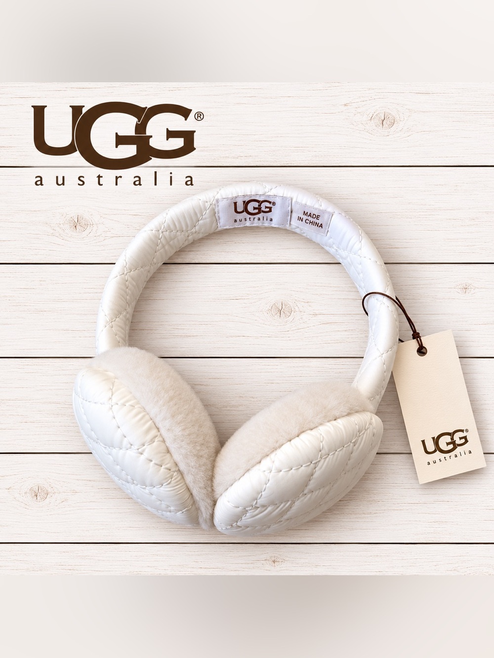 NWT UGG White Quilted Shearling Over-Ear Headphones